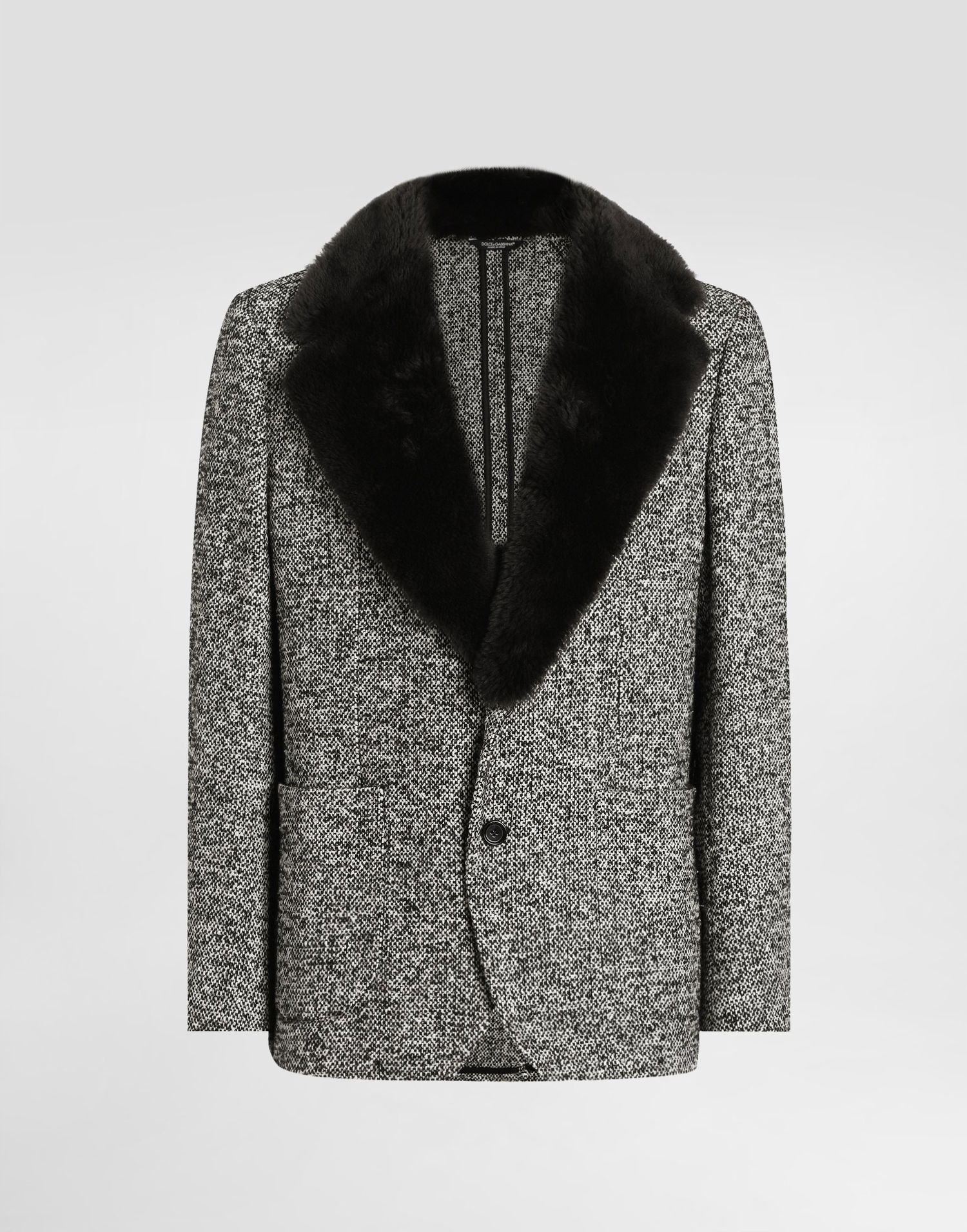 Jakke Dolce & Gabbana Dolce & Gabbana Single-Breasted Dotted Wool Jacket with Fur Collar Grå | G2VJ9ZFMZAKS8030, 0