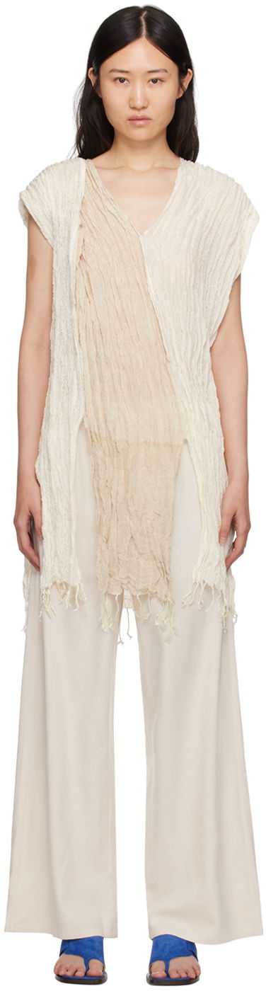 Tanktop Baserange Baserange Frayed Crinkled Tunic Beige | TOSC-SI-SP24, 0