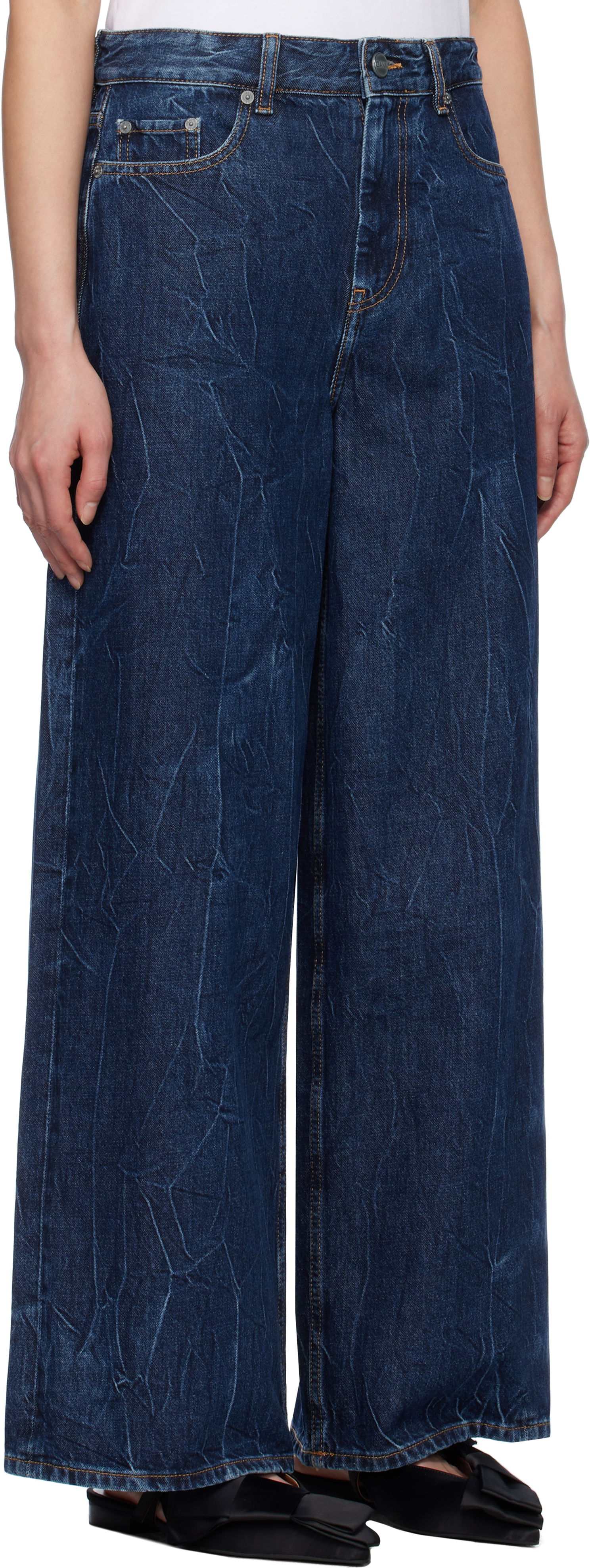 Jeans GANNI GANNI Crinkled Future Denim Marri Wide-Leg Jeans Blå | J1593, 1