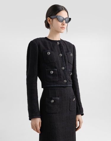 Jakke Dolce & Gabbana Dolce & Gabbana Cropped Single-breasted Tweed Jacket with Jeweled Buttons Sort | F27CZZFMTACN0000, 3