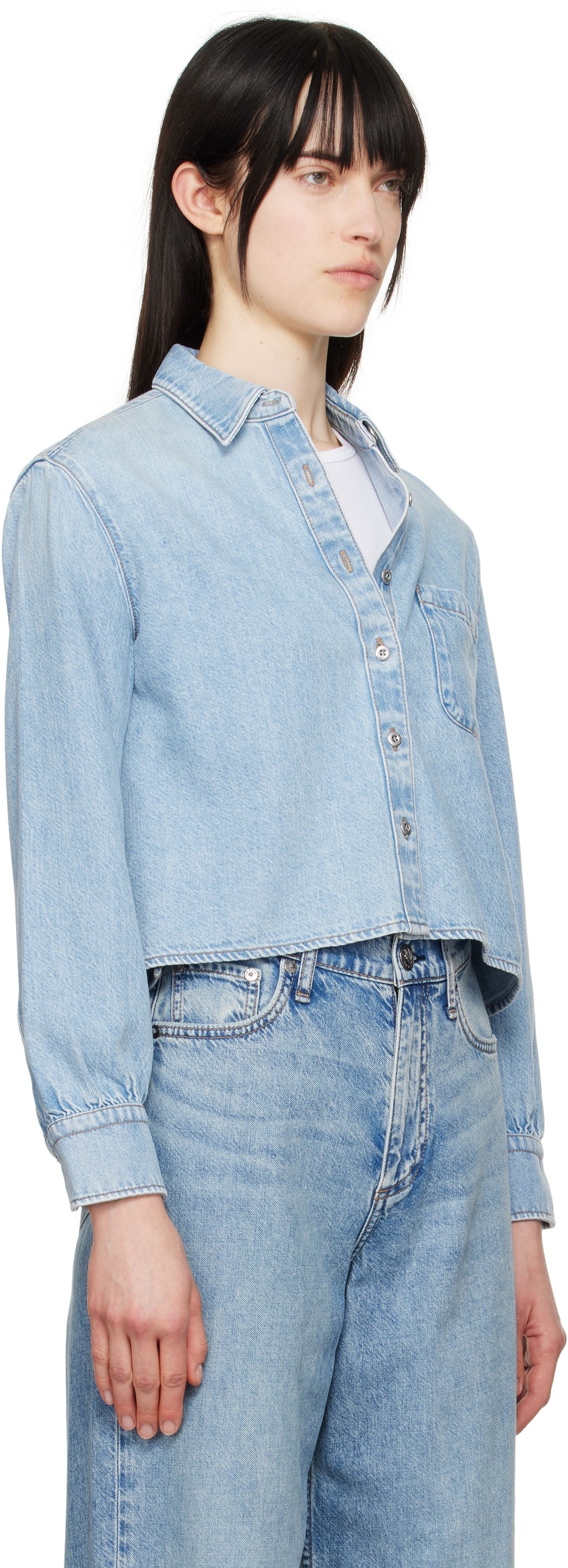 Skjorte rag & bone Rag & Bone Featherweight Cropped Maxine Denim Shirt Blå | WDD25S1446UFGR, 1