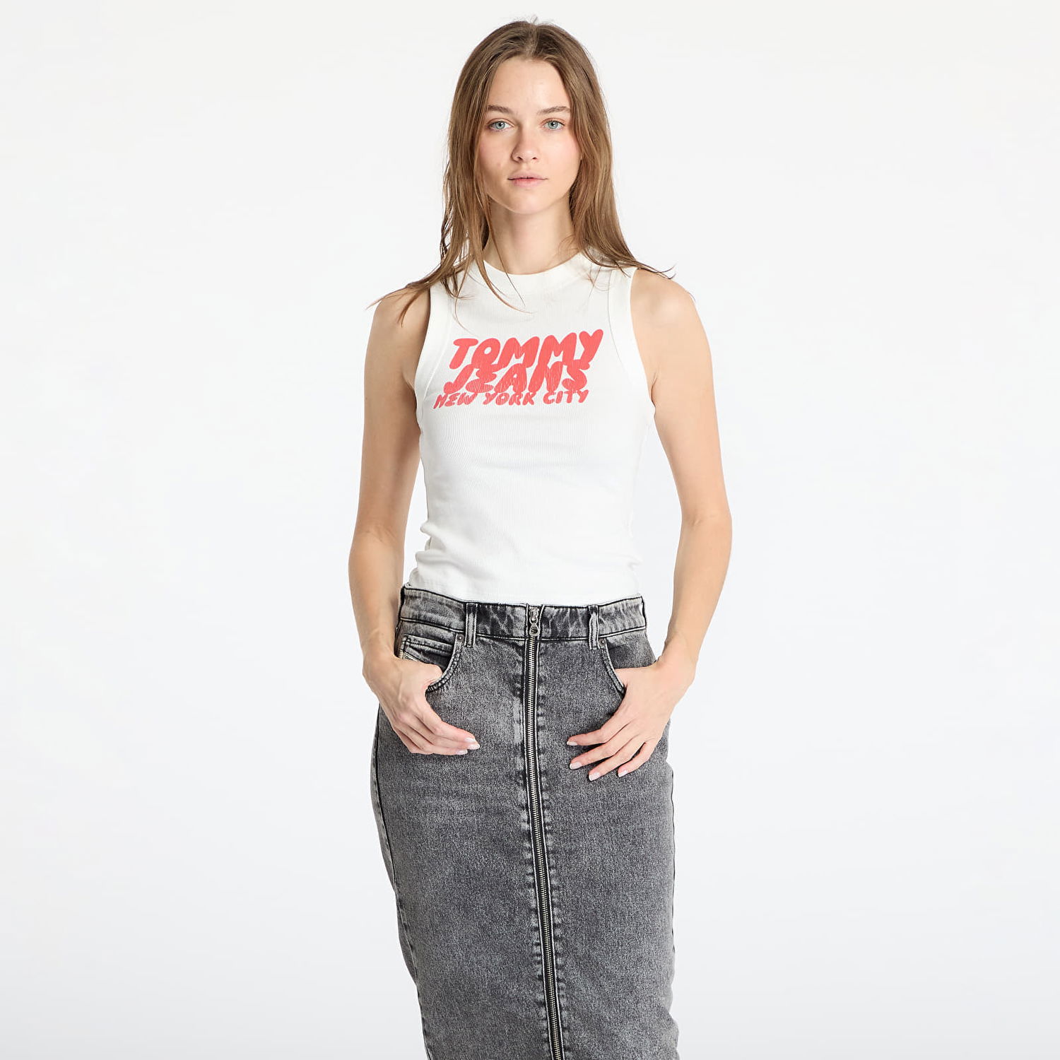 Tanktop Tommy Hilfiger Tommy Jeans Women's Slim Fit Bubble Graphic Tank Top Hvid | DW0DW21339 YBL, 0