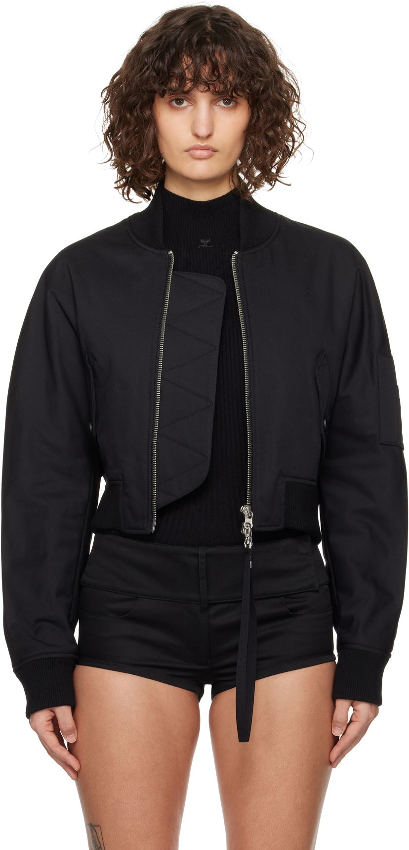 Bomberjakke Courrèges Courrèges Cropped Scuba Bomber Jacket Sort | 125CBL265PL0177