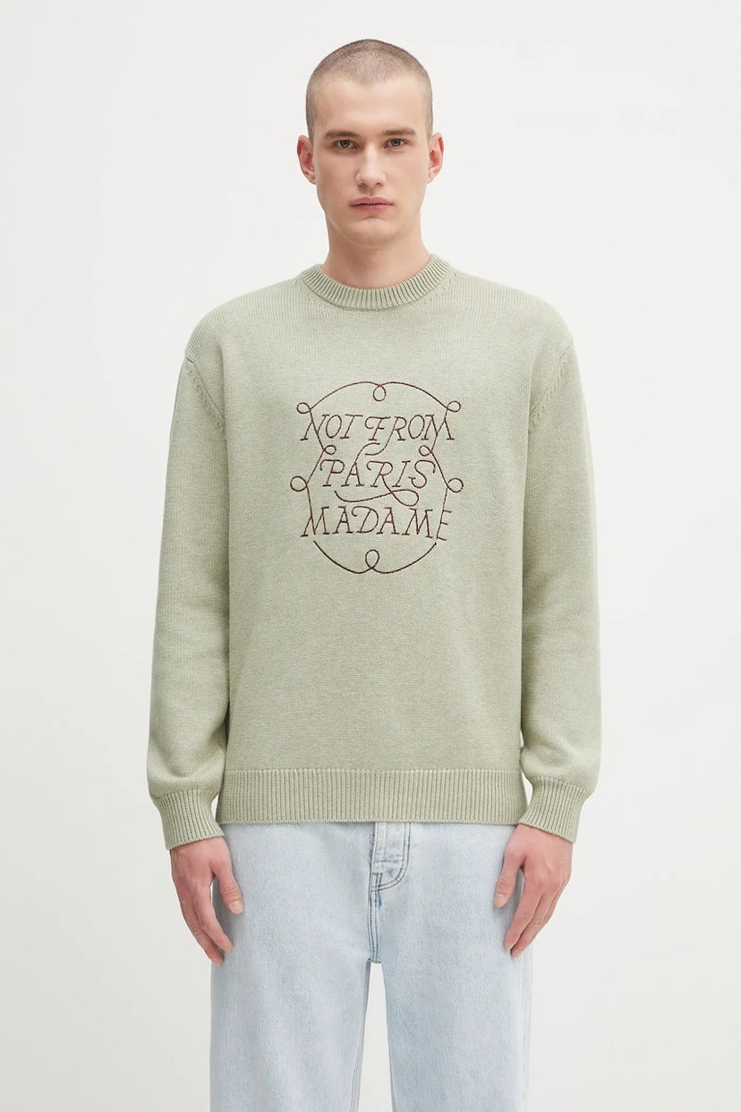 Sweater Drôle de Monsieur Drôle de Monsieur La Maille Slogan Tresses Wool Sweater Grøn | H.PO191.WO023