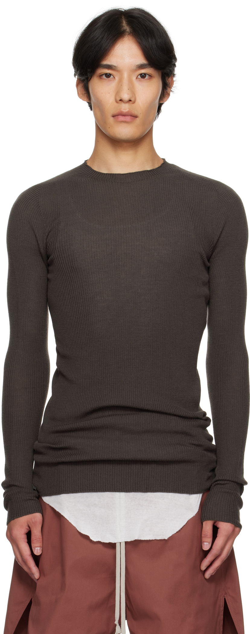Sweater Rick Owens Rick Owens Concordians Ribbed Sweater Brun | RU02E1637 RIBM