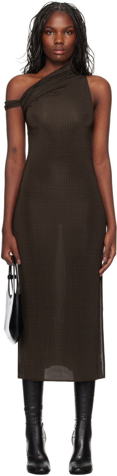 Kjole Courrèges Houndstooth Twist Midi Dress Brun | 324JRO450PR0078, 0