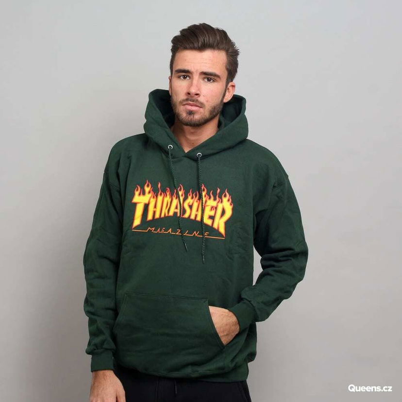 Sweatshirt Thrasher Thrasher Flame Logo Hoodie Grøn | 144464 Forest Green