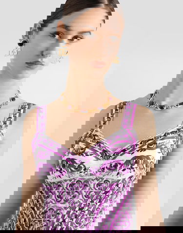 Tanktop Dolce & Gabbana Dolce & Gabbana Majolica-Print Charmeuse Bustier Top Lilla | F7AZ2THPAB8IP3TN, 3