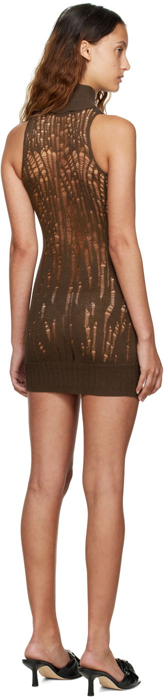 Kjole GUIZIO Guizio Distressed Knit Mini Dress Brun | KTD 2, 2