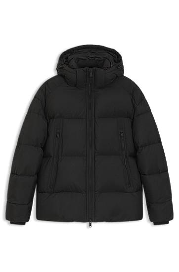 Puffer jakke BOSS Oversized-fit Hooded Puffer Jacket in Crinkle Ripstop Sort | 50543618, 0