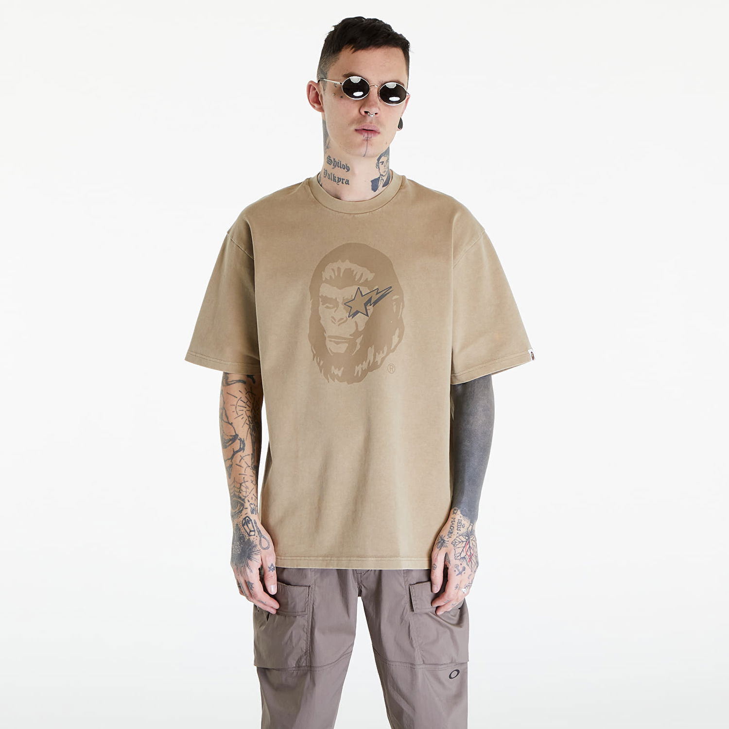 T-shirt BAPE A BATHING APE World Gone Mad Garment Dyed Tee Beige Beige | 001CSK301318M BEI, 0
