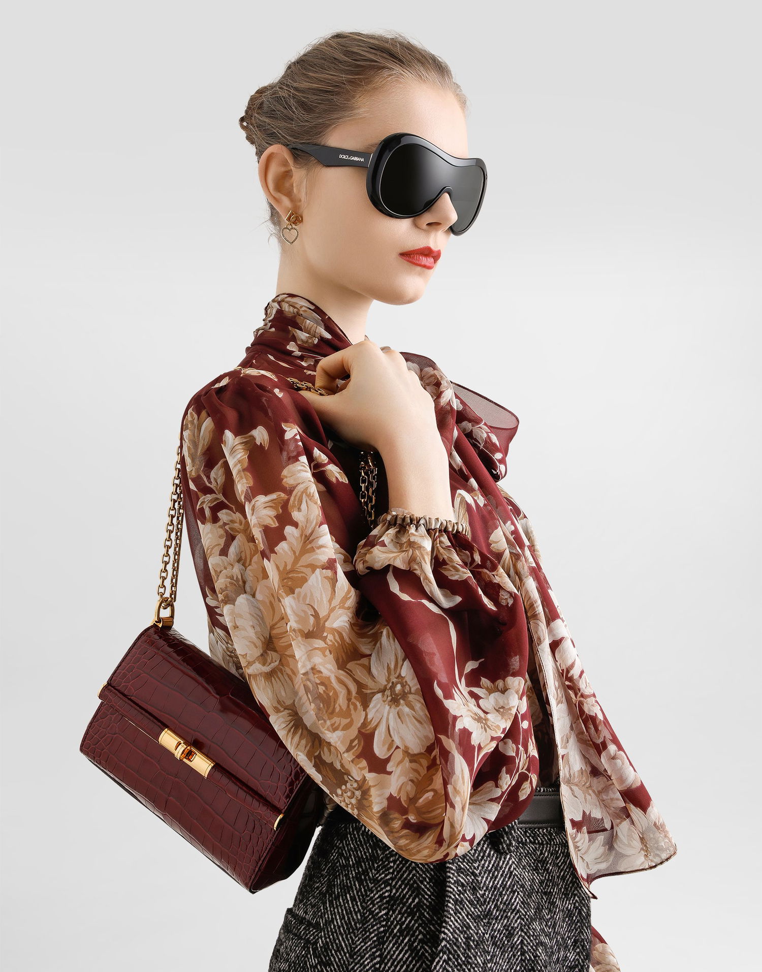 Håndtaske Dolce & Gabbana Dolce & Gabbana Marlene City Mini Polished Alligator Shoulder/Crossbody Bag Bourgogne | BB7766A2R0880346, 1