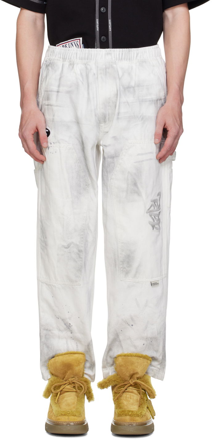 Cargo bukser AAPE by A Bathing Ape AAPE by A Bathing Ape Embroidered-Logo Painter Pants Hvid | AAPPTMA682XAMWHB