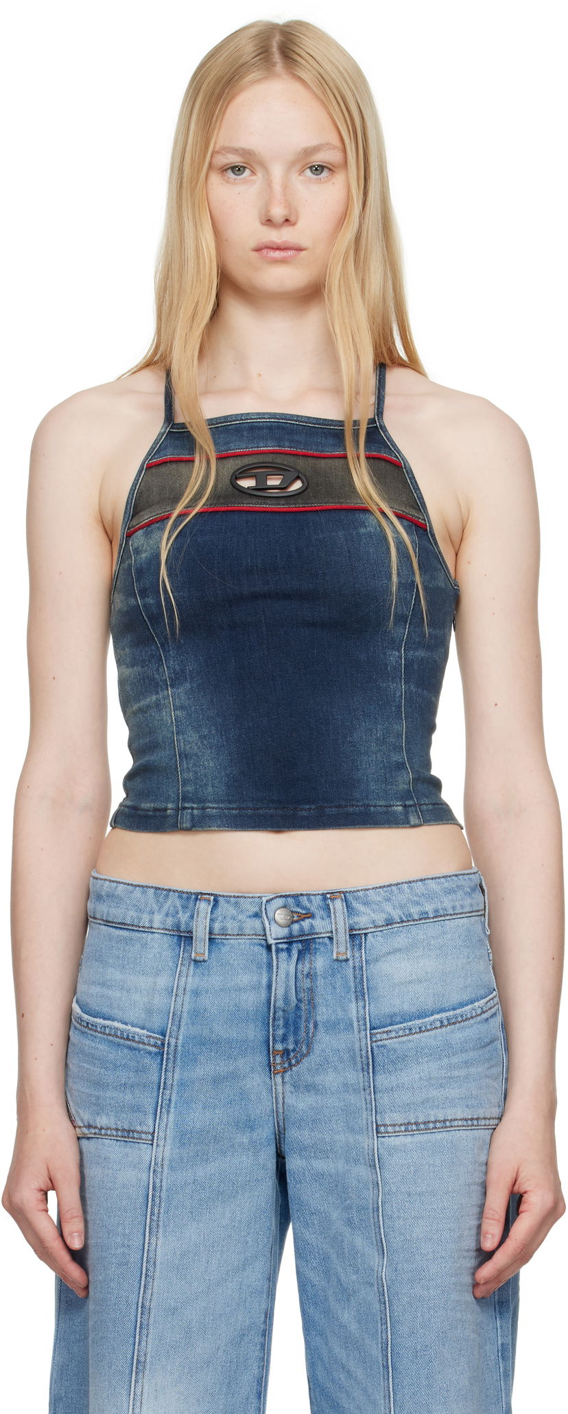 Tanktop Diesel Diesel De-Pilu-S Denim Crop Top Blå | A17349 0ABCZ