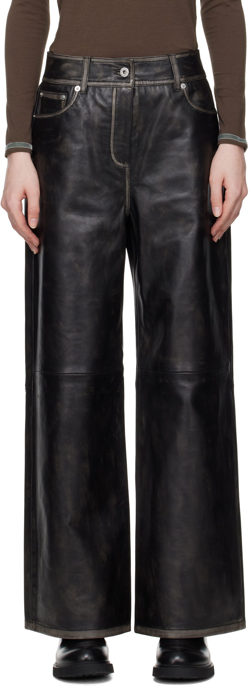 Bukser STAND STUDIO Stand Studio Mylah Wide-Leg Leather Pants Sort | 66393-7830