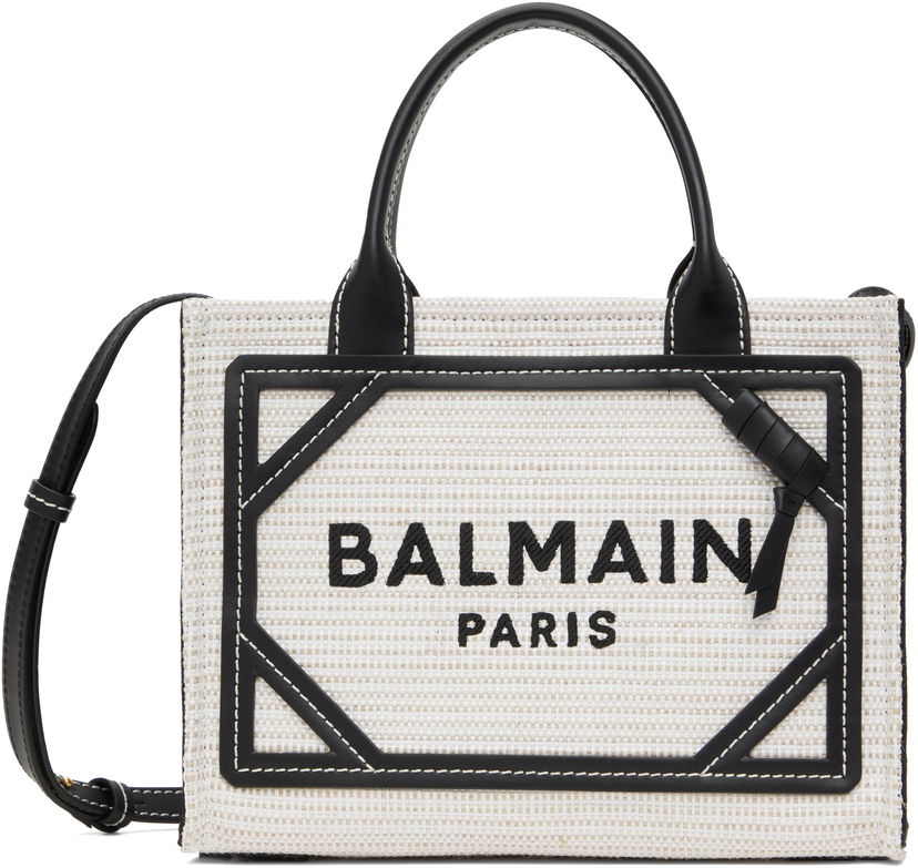 Mulepose Balmain Balmain B-Army Small Raffia Tote Hvid | EN0FE900TCRB