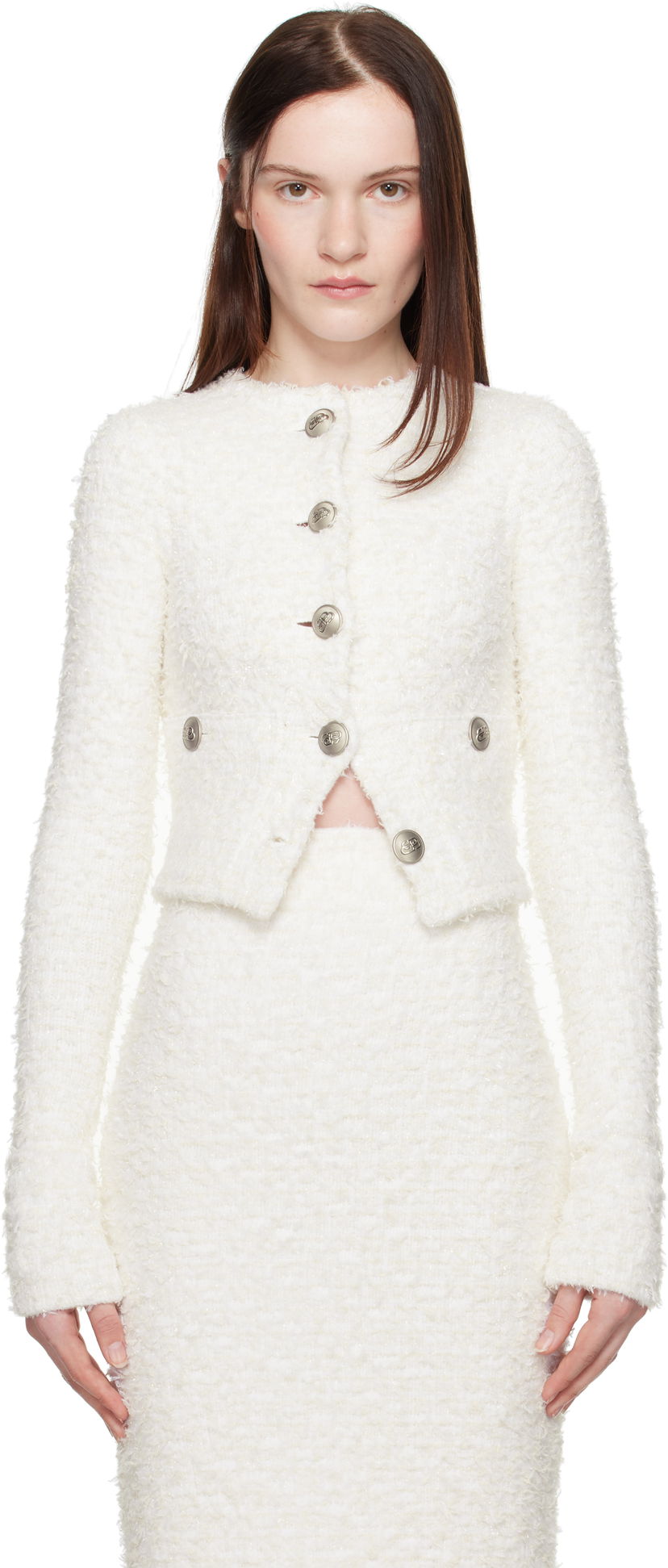 Nederdel Balenciaga Balenciaga Cropped Bouclé Cardigan Hvid | 793604 T3328