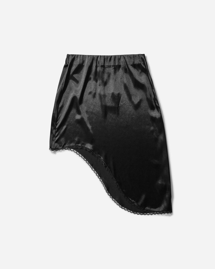 Nederdel OpéraSPORT Lea Asymmetrical Satin Mini Skirt with Lace Trim Sort | 59SS25 BLK