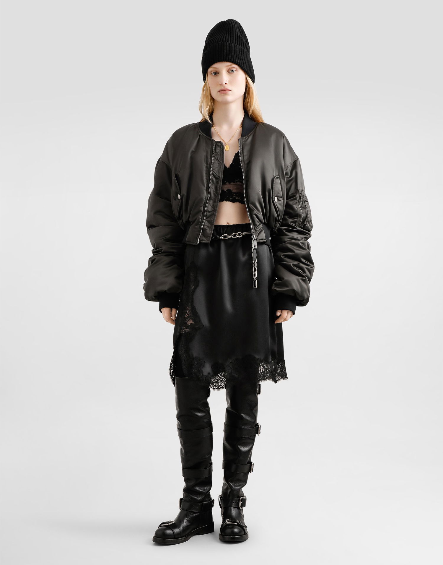 Bomberjakke Dolce & Gabbana Dolce & Gabbana Oversized Cropped Bomber Jacket Sort | F9T51TFUMS6N8476, 1
