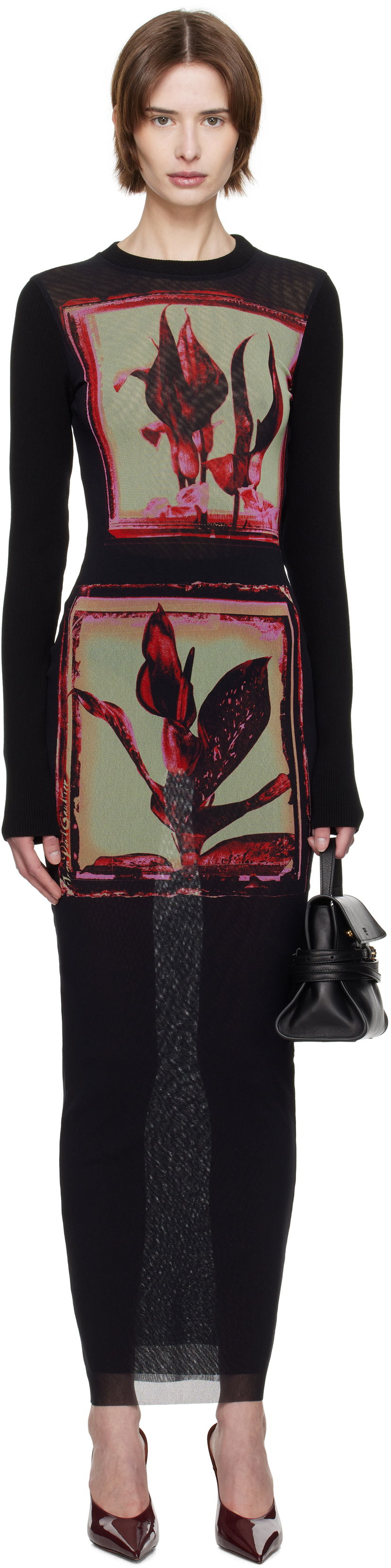 Kjole Jean Paul Gaultier Jean Paul Gaultier Flowers Cadres Maxi Dress Sort | 25/33-F-RO359-T579-002142