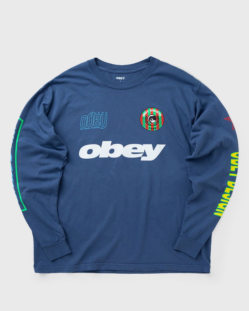 T-shirt OBEY Obey Mega Global Mania Long Sleeve T-Shirt Blå | 168004211-DDEN