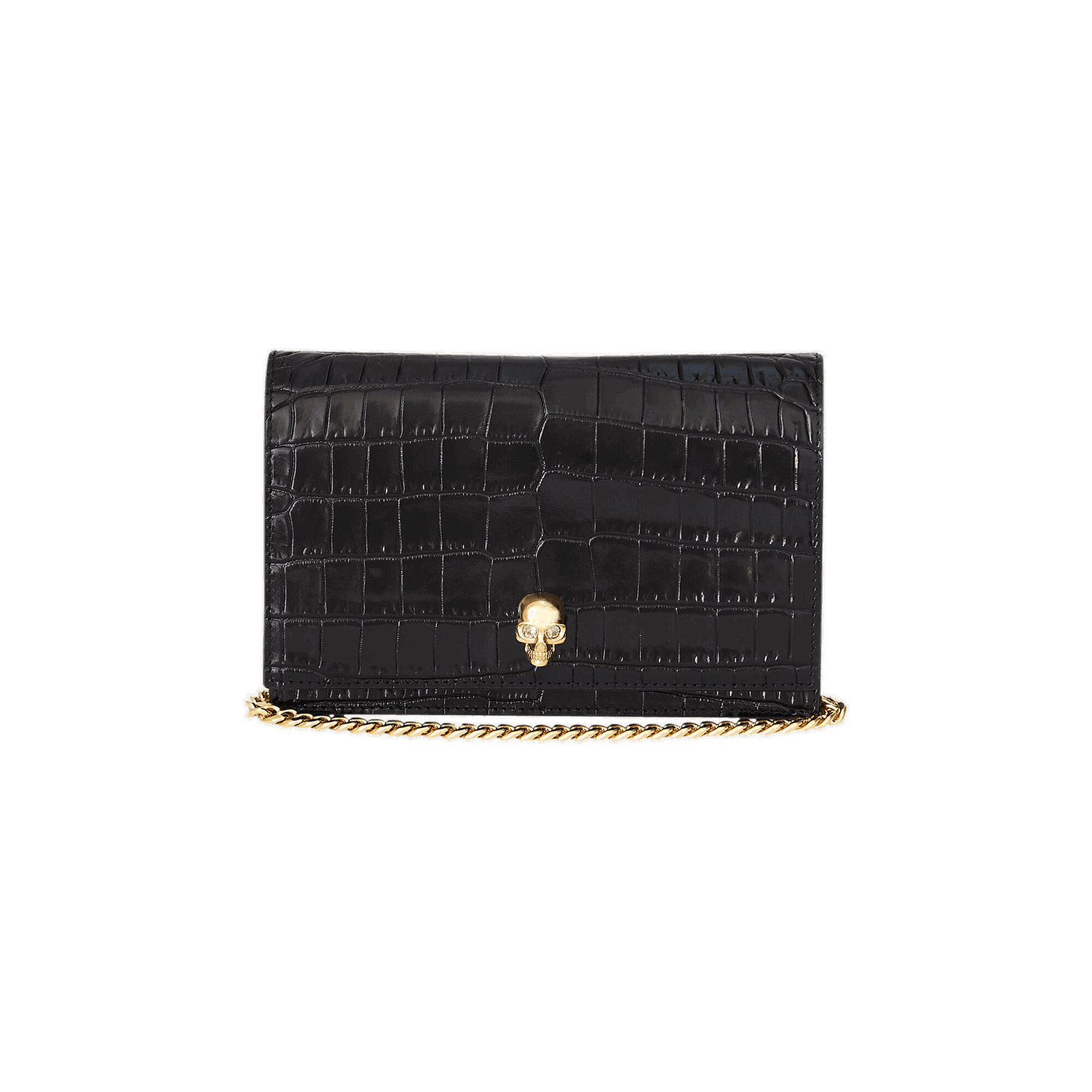 Tegnebog Alexander McQueen Alexander McQueen Small Skull Croc-Embossed Leather Chain Wallet Sort | 6130881HB0G1001, 0