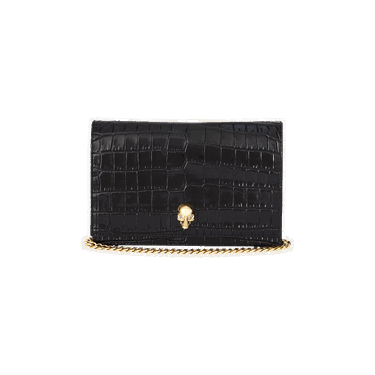 Tegnebog Alexander McQueen Alexander McQueen Small Skull Croc-Embossed Leather Chain Wallet Sort | 6130881HB0G1001, 0
