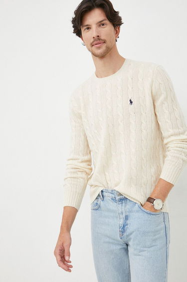 Sweater Polo by Ralph Lauren Logo Embroidered Cable Knit Jumper Beige | 710876762010, 2