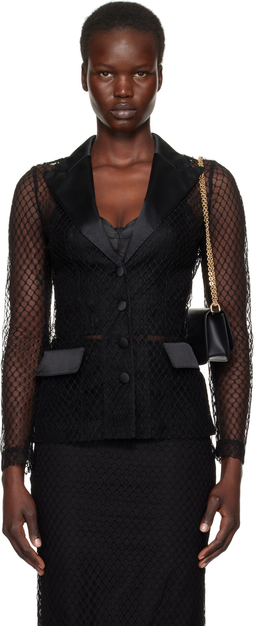 Håndtaske Dolce & Gabbana 'Dolce' Mesh Tuxedo Jacket Sort | F27BUT HLM83