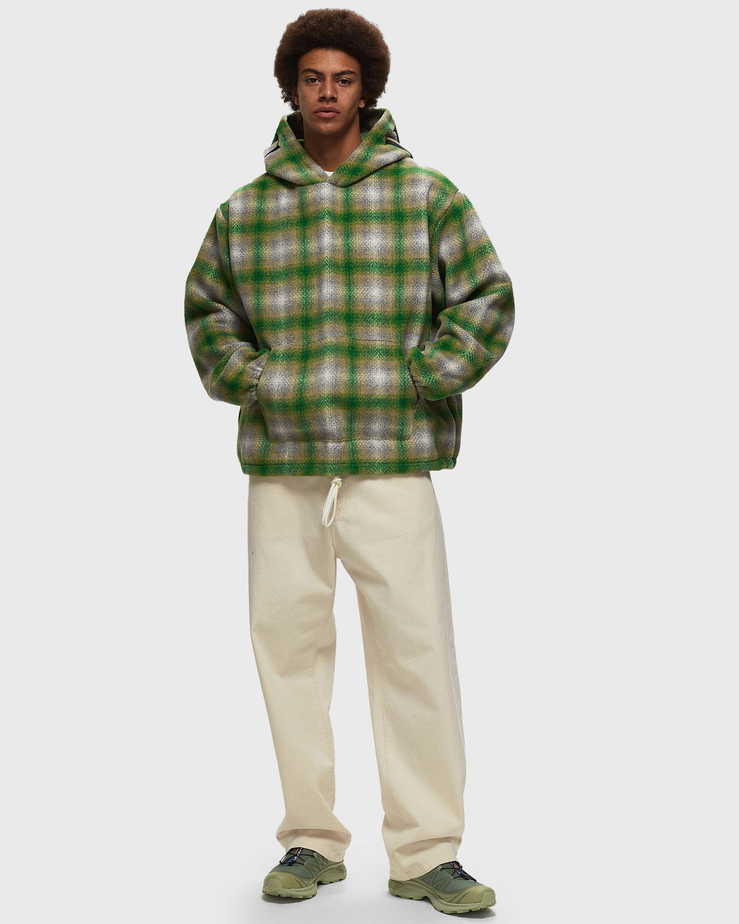 Sweatshirt Pleasures Beyond Plaid Woven Hoodie Grøn | P23W004-GREEN, 1