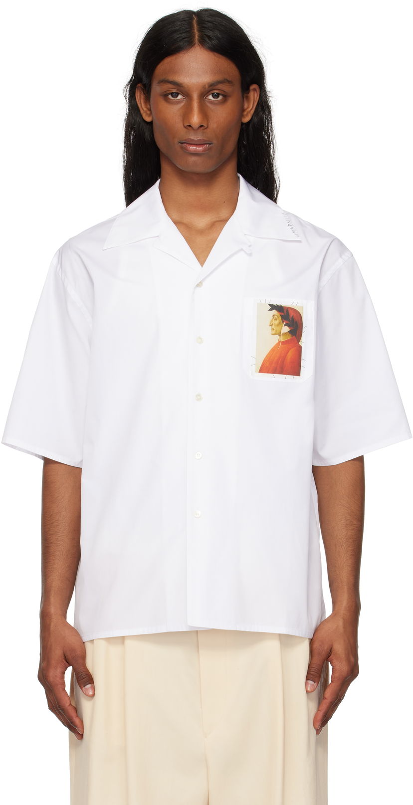 Skjorte Marni Marni Dante Patch Poplin Bowling Shirt Hvid | CUMU0213X2 USCX66