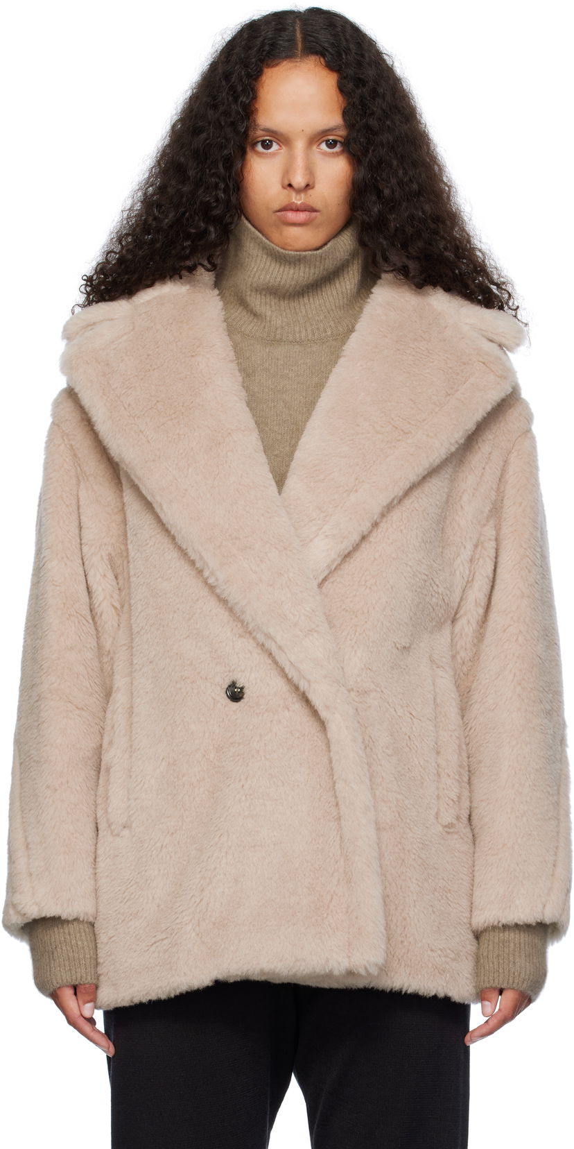 Jakke Max Mara Max Mara Olga Short Faux-Fur Coat Beige | 2421086032600 MM10501
