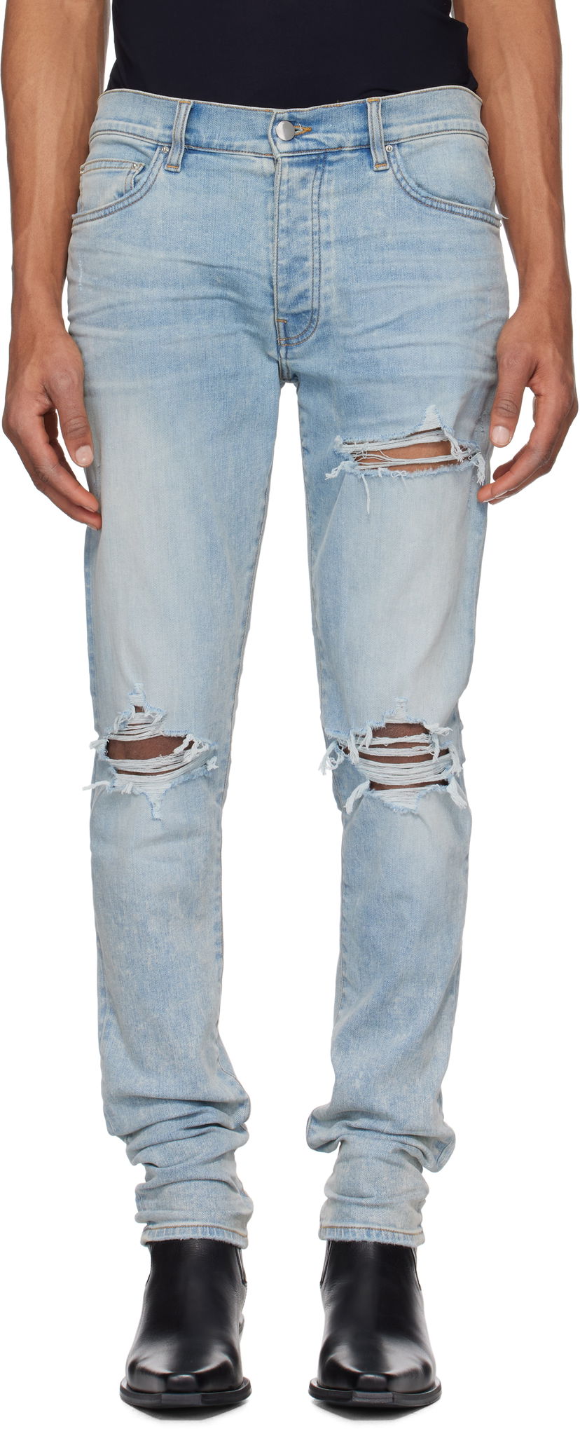 Jeans AMIRI AMIRI MX1 Distressed Slim Jeans Blå | AMDNSY1148