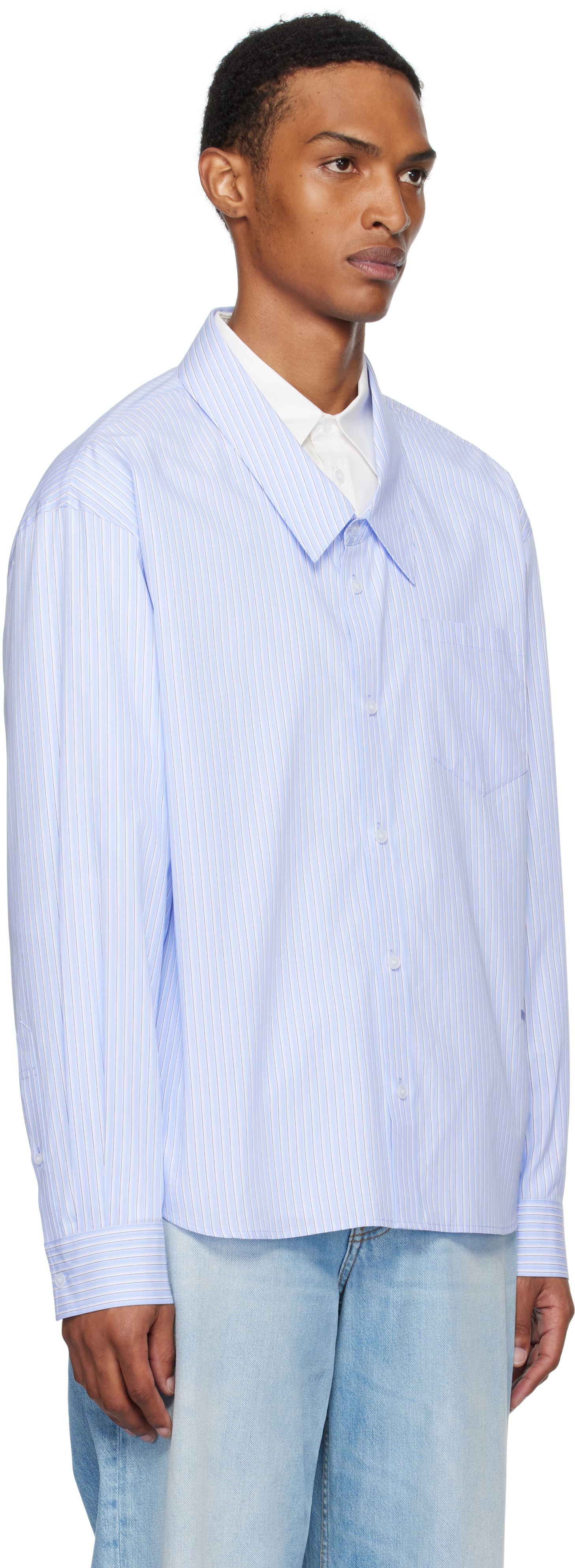 Skjorte We11done We11done Striped Layered Shirt Blå | WD-SH2-25-182-M-BL, 1
