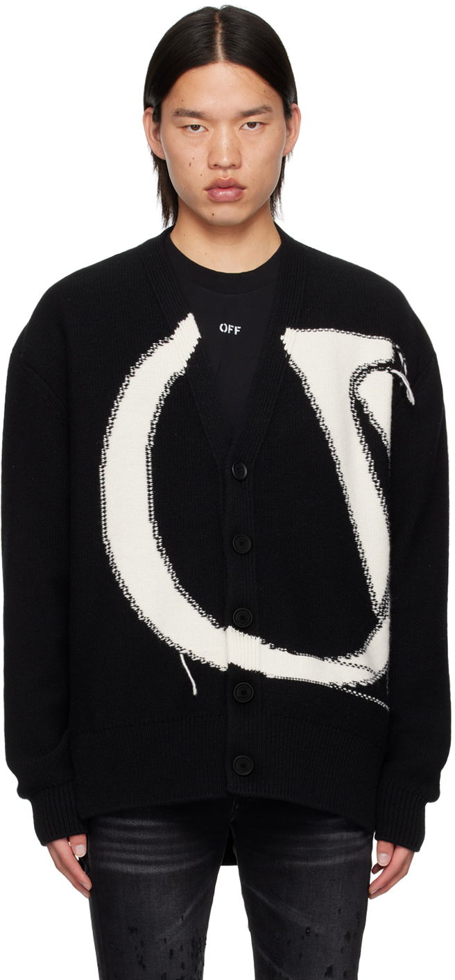 Sweater Off-White Black 'OW' Maxi Logo Cardigan Sort | OMHB02BC99KNI0011061