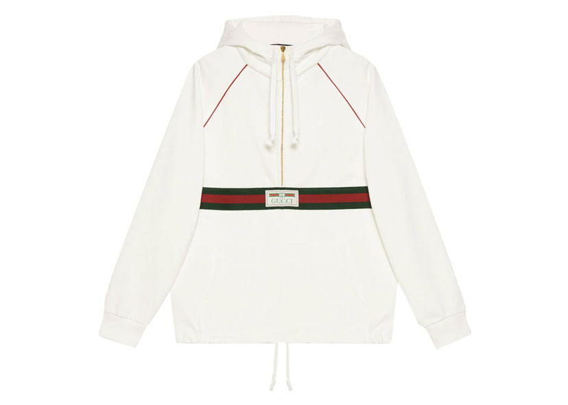 Vindjakke Gucci Label Cotton Canvas Windbreaker Jacket White Hvid | 594861 XDAX3 9061