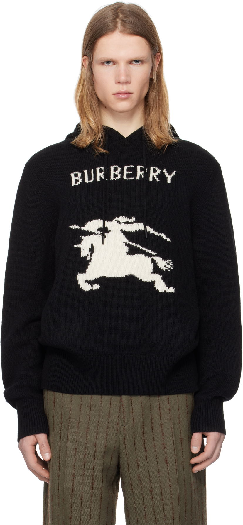 Sweater Burberry Intarsia Knight Logo Wool Cashmere Hoodie Sort | 8104522