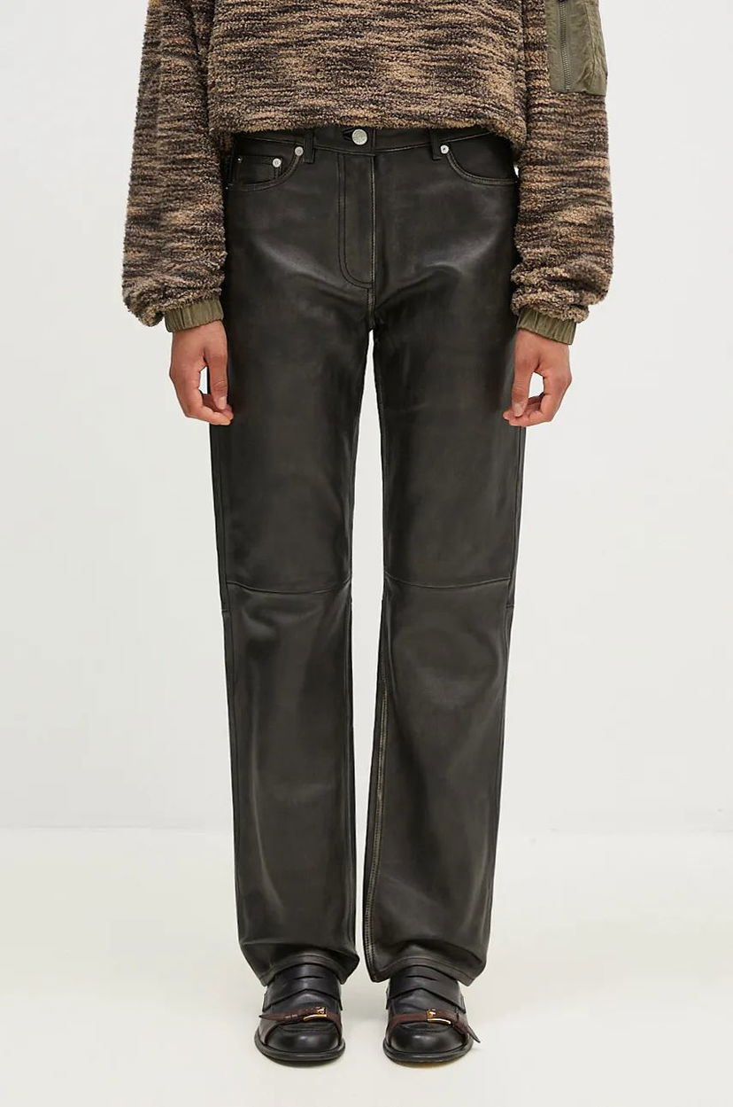 Bukser Samsoe Samsoe High Waist Leather Trousers Sort | F24300138