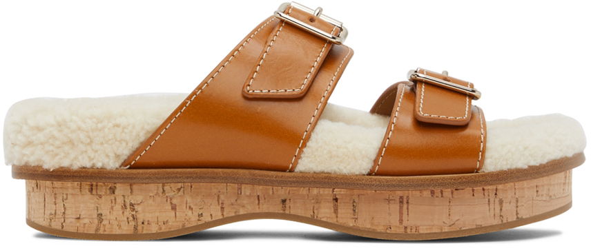 Sneakers og sko CHLOÉ Chloé Marah Shearling Cork Platform Mules Brun | CHC22A679AK, 0