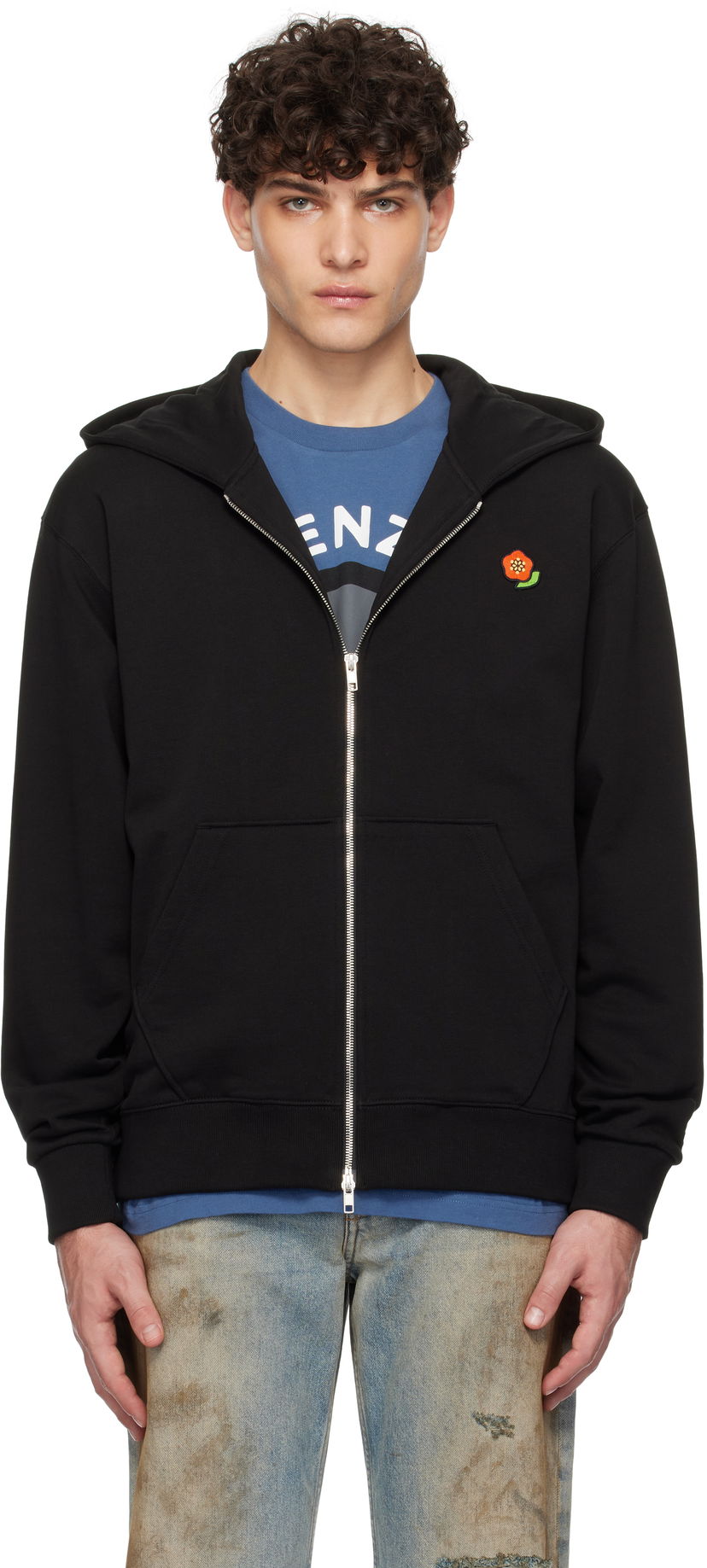 Sweatshirt KENZO Pop Embroidered Black Zip Hoodie Sort | FF55SW2664MF