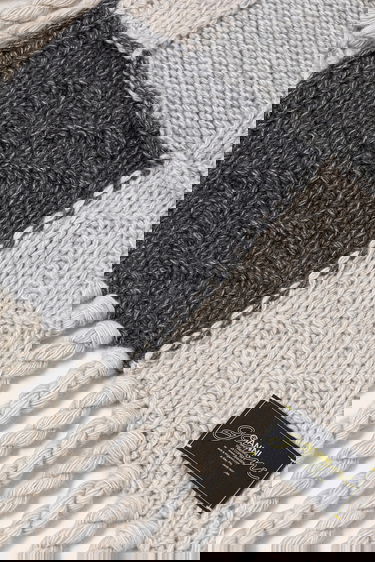 Tørklæde GANNI Knitted Wool Cotton Bubble Patchwork Scarf Flerfarvet | A6662, 2