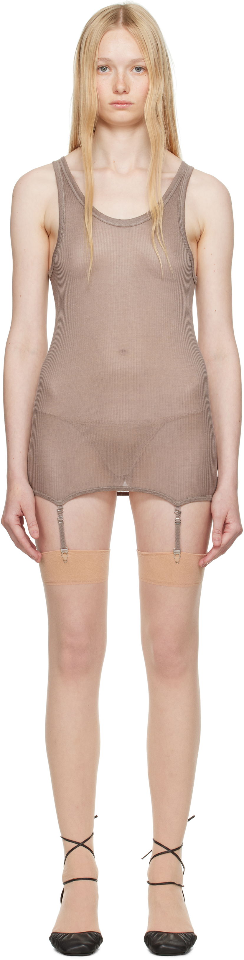 Tanktop LEMAIRE Lemaire Seamless Rib Suspenders Tank Top Brun | TO1367 LK1017
