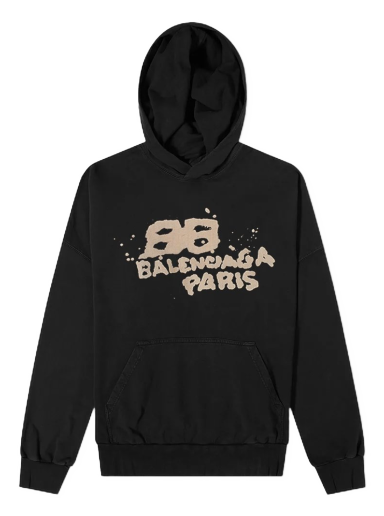 Sweatshirt Balenciaga Oversized Dirty Paris Logo Hoody Sort | 620973-TNVQ1-1059