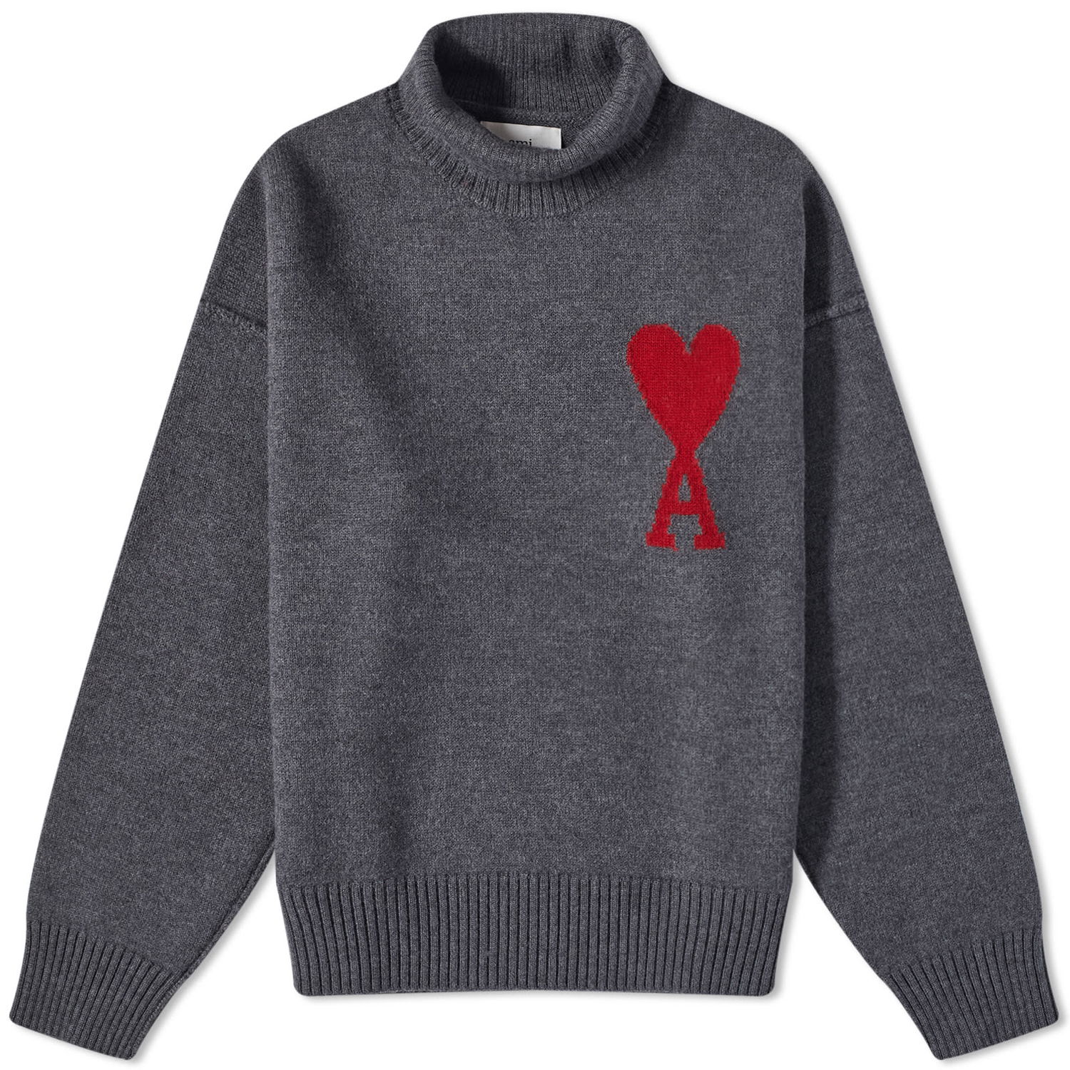 Sweater AMI Paris Large A Heart Roll Neck Knit Grå | BFUKS406-018-084, 0