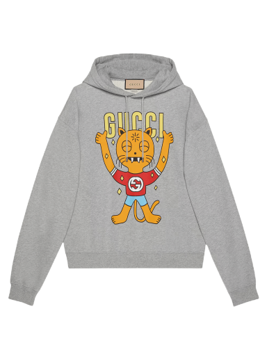 Sweatshirt Gucci Cat Print Hooded Cotton Sweatshirt Grå | 700120 XJEIV 1093