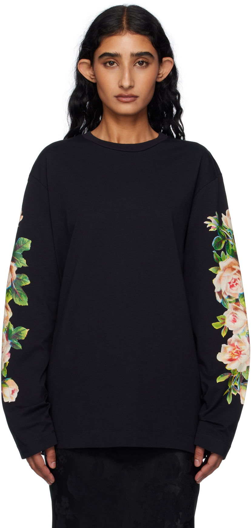 T-shirt Simone Rocha Simone Rocha Rose Bouquet Long Sleeve T-shirt Sort | 5194P52-W 0569