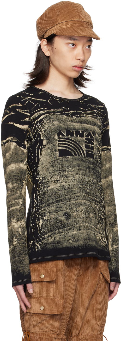 T-shirt Anna Sui Exclusive Black & Beige Graphic Long Sleeve T-Shirt Sort | MT624A1, 1