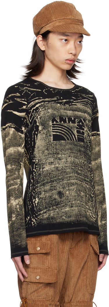 T-shirt Anna Sui Exclusive Black & Beige Graphic Long Sleeve T-Shirt Sort | MT624A1, 1
