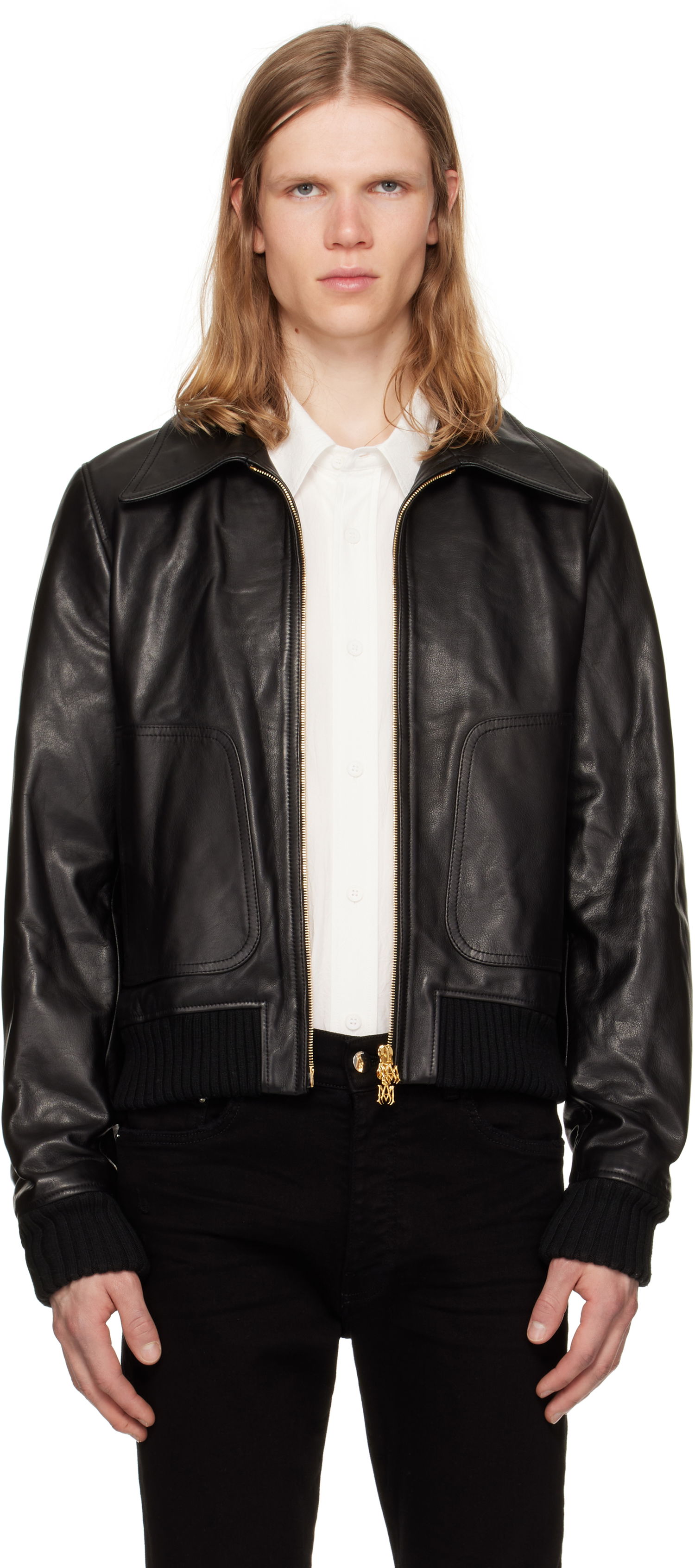 Bomberjakke AMIRI AMIRI Zip Leather Jacket Sort | AMLTJT1028, 0