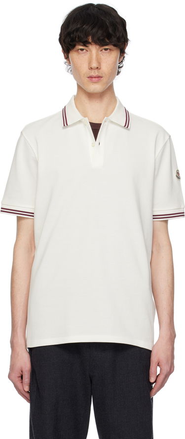 Polo skjorte Moncler Moncler Cotton Piquet Polo with Striped Trim Hvid | K10918A0000789A16, 0